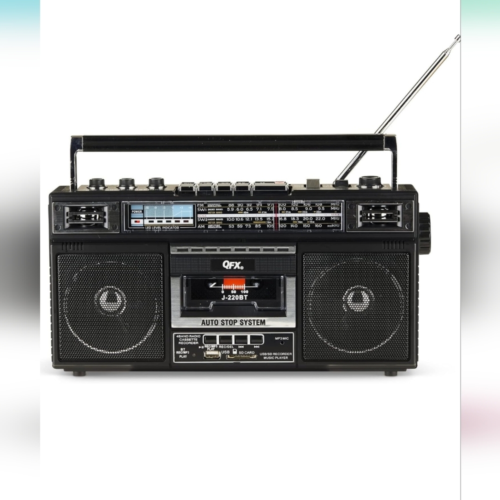 QFX J220 BT Rechargeable Boombox MP3 Conversion from Radio to Cassette/ Bluetoot